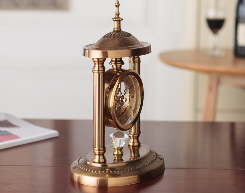 European-Style Candlestick Table Clock – Vintage Metal Mantelpiece Timepiece
