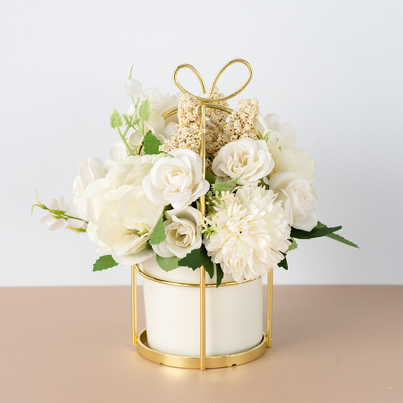 Small Potted Faux Flower Bouquet – Spring & New Year Decorative Arrangement