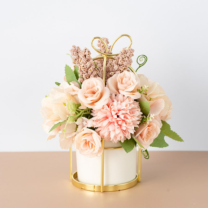 Small Potted Faux Flower Bouquet – Spring & New Year Decorative Arrangement