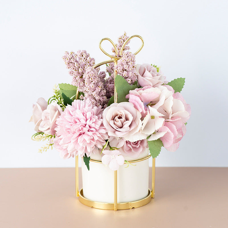 Small Potted Faux Flower Bouquet – Spring & New Year Decorative Arrangement