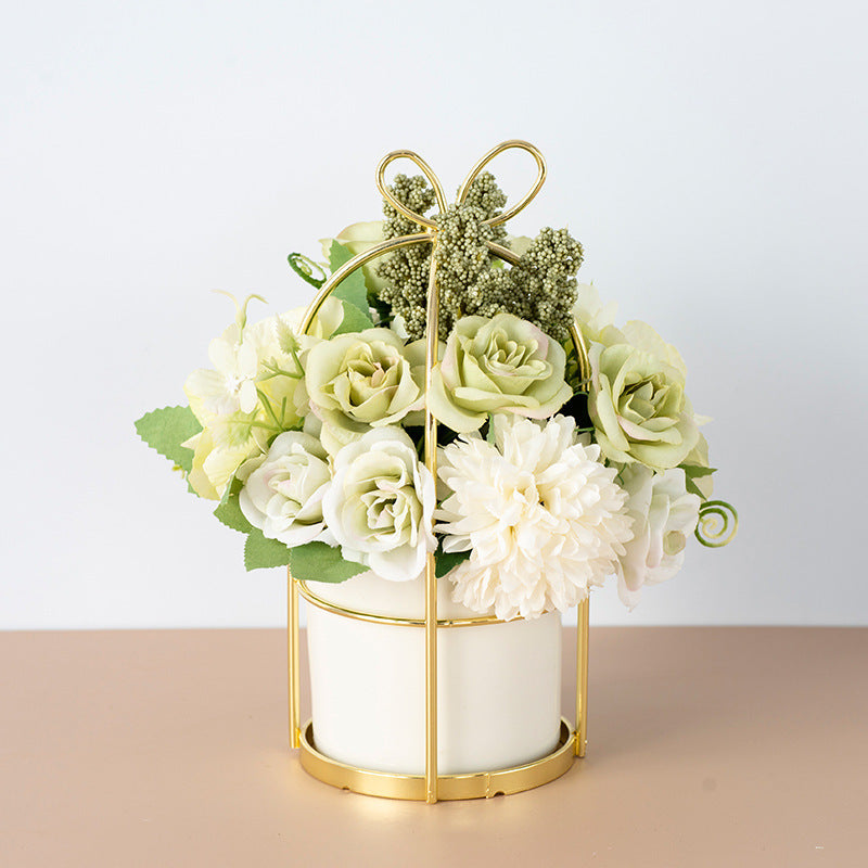 Small Potted Faux Flower Bouquet – Spring & New Year Decorative Arrangement
