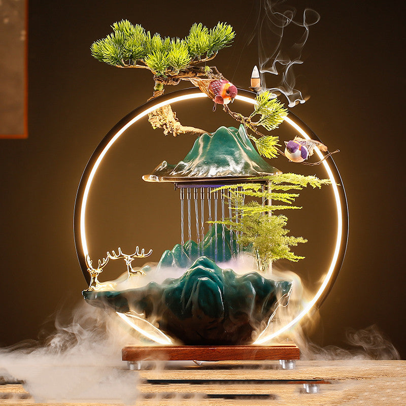 High-End Flowing Water Ornament β Lucky Deer Landscape Ceramic Fountain for Living Room