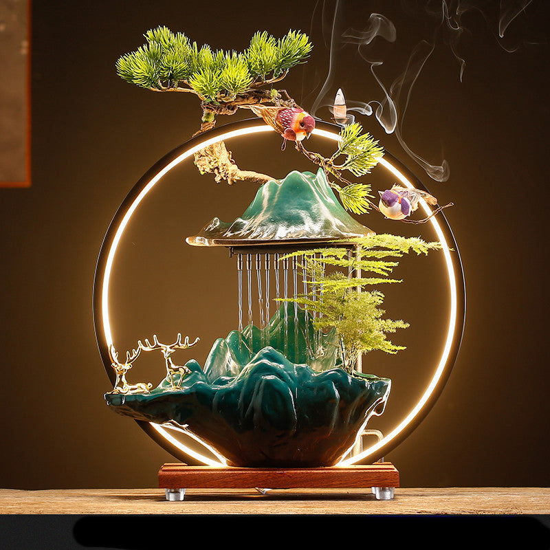 High-End Flowing Water Ornament β Lucky Deer Landscape Ceramic Fountain for Living Room