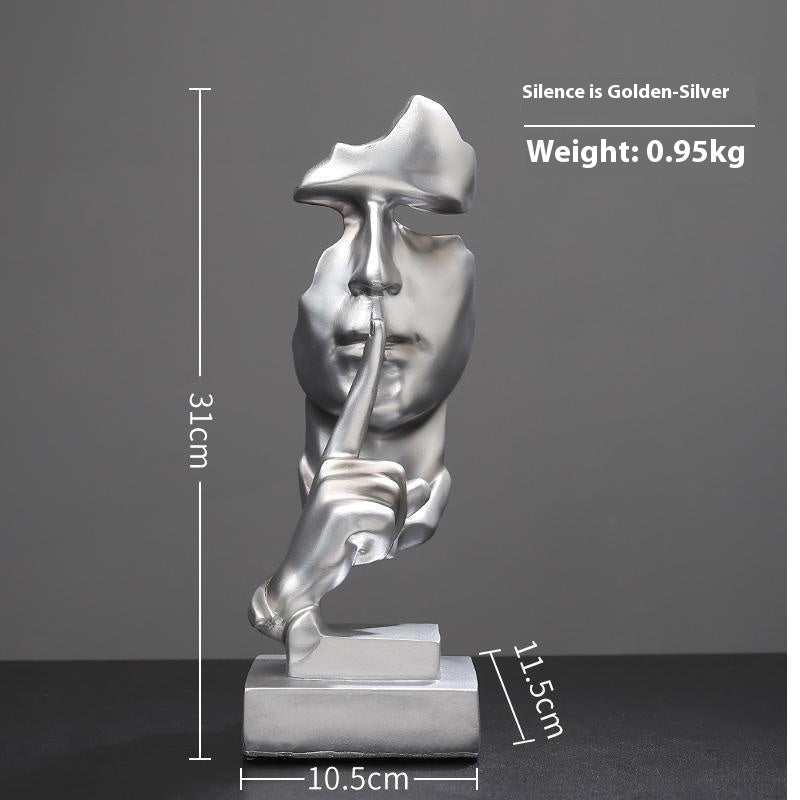 “Silence is Gold” Modern Resin Sculpture – Minimalist Living Room & Wine Cabinet Decor