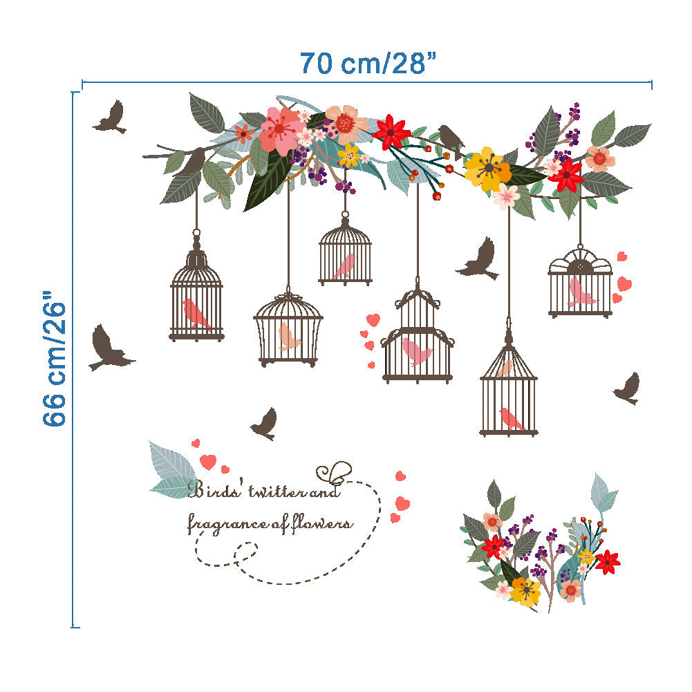 Flower vine bird cage Wall Sticker Living room bedroom Sofa background decorations wallpaper Mural Removable stickers