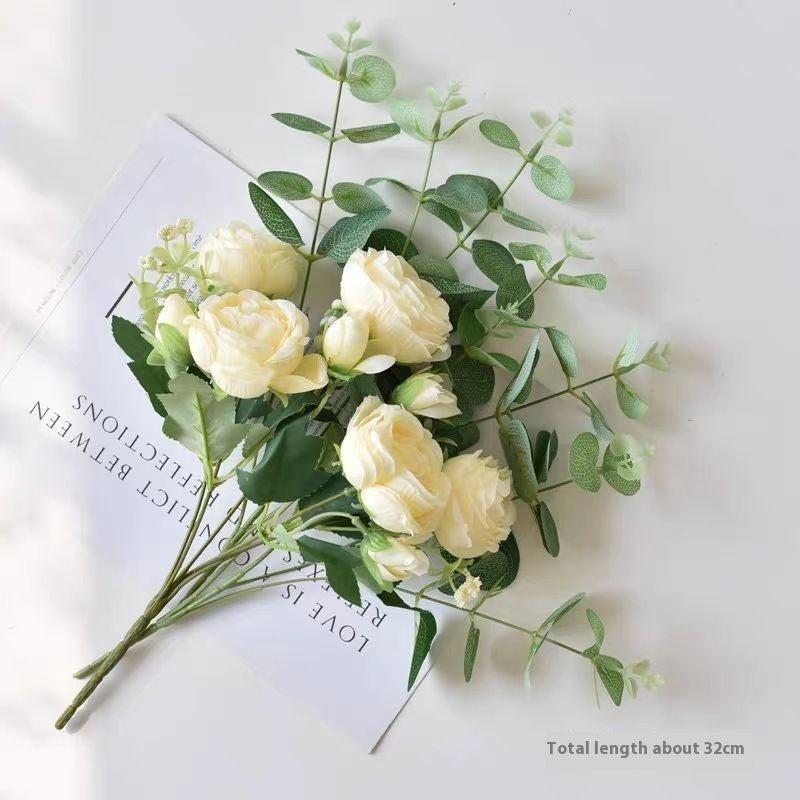 INS Style Peony & Eucalyptus Faux Flower Arrangement – Silk Table Décor
