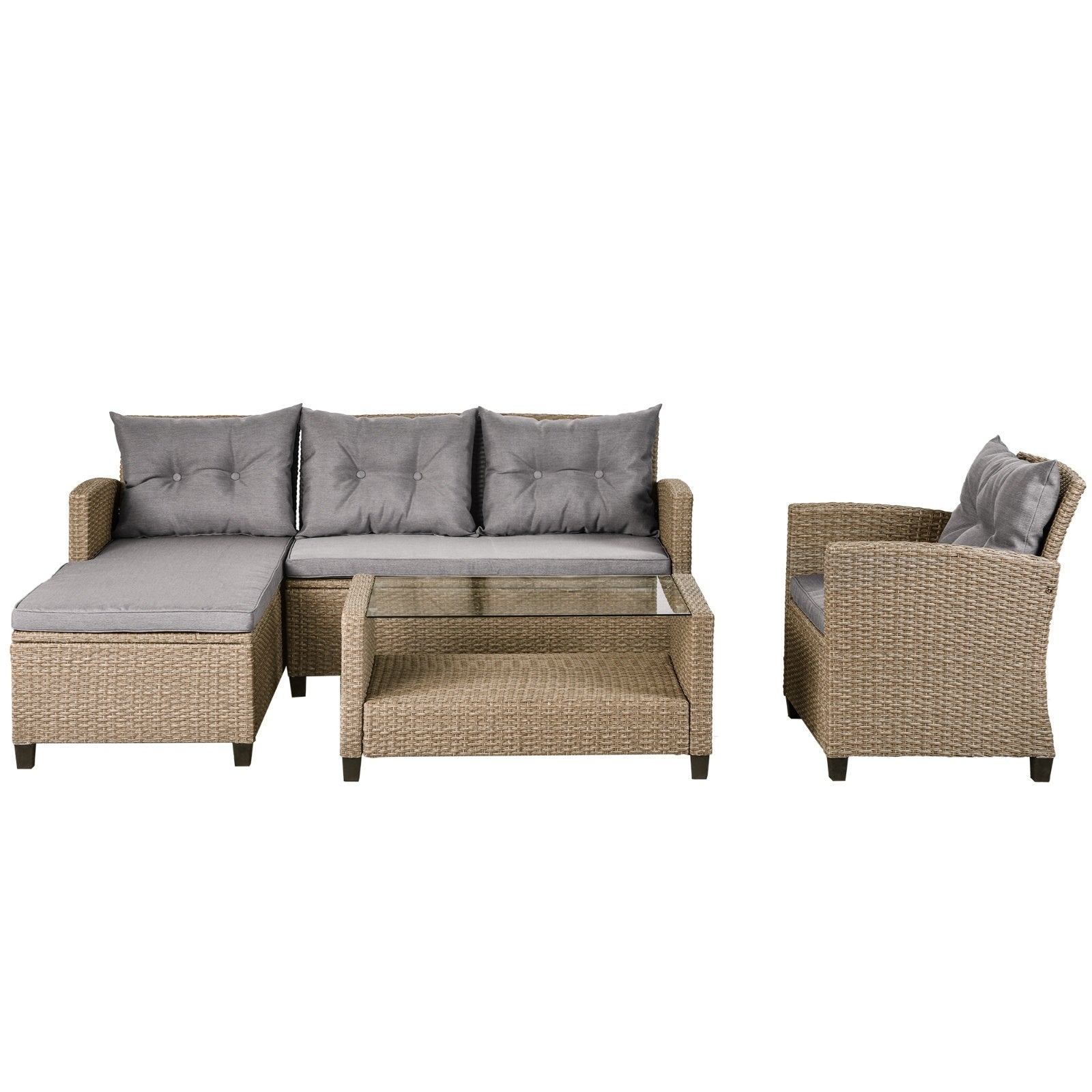 U STYLE Patio Furniture Sets 4PC Wicker Rattan Sofa Conversation Set