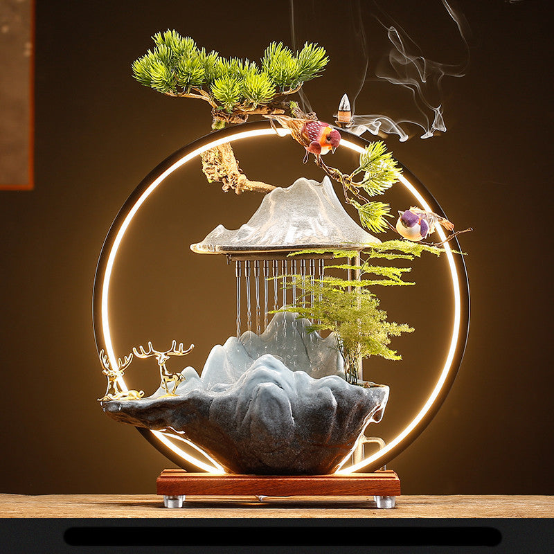 High-End Flowing Water Ornament β Lucky Deer Landscape Ceramic Fountain for Living Room