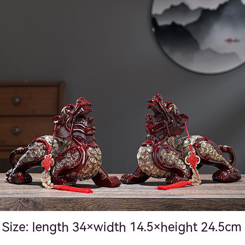 Feng Shui Fortune Pi Xiu Pair β Chinese Resin Ornaments for Living Room, Office, or Entryway