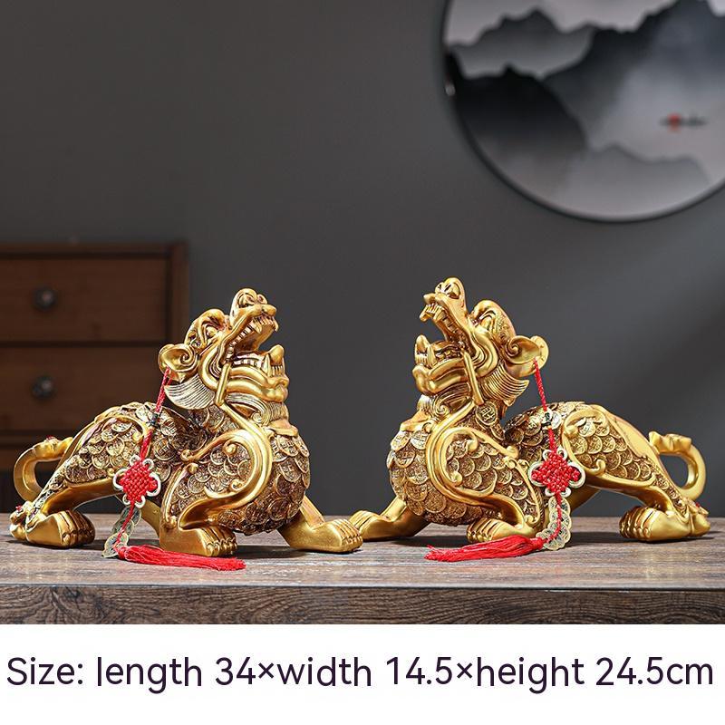 Feng Shui Fortune Pi Xiu Pair β Chinese Resin Ornaments for Living Room, Office, or Entryway