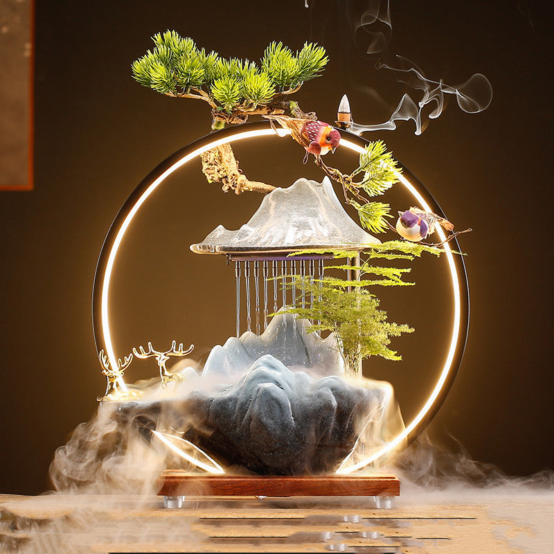 High-End Flowing Water Ornament β Lucky Deer Landscape Ceramic Fountain for Living Room