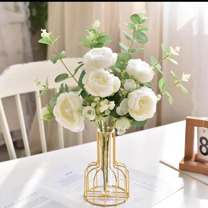 INS Style Peony & Eucalyptus Faux Flower Arrangement – Silk Table Décor