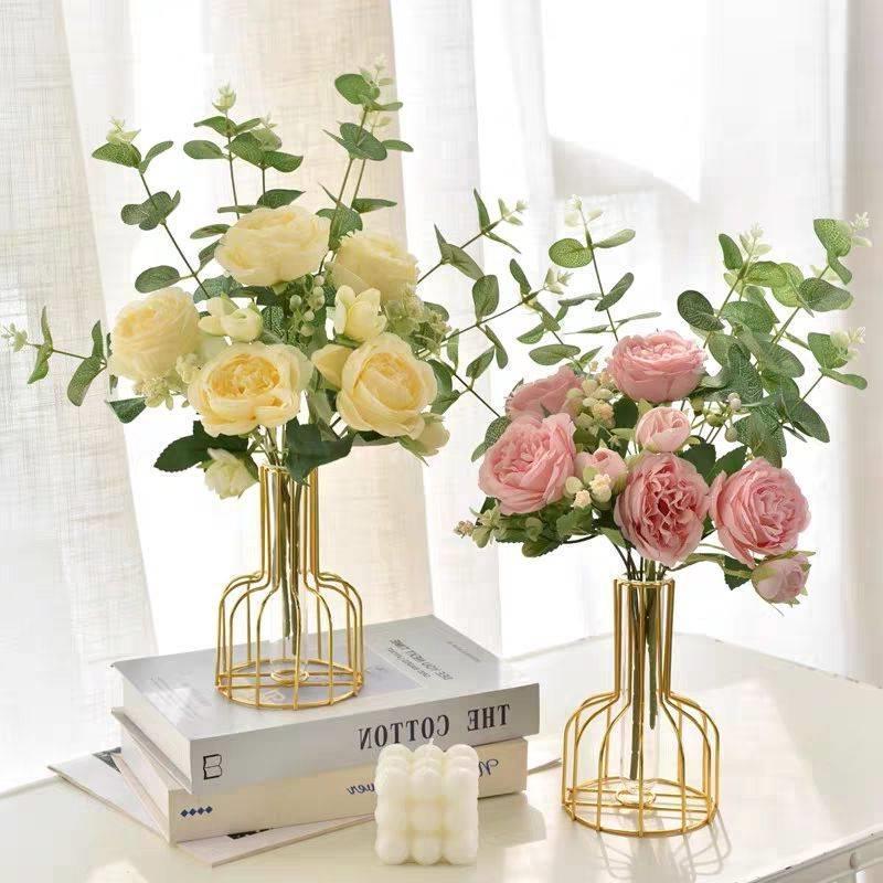 INS Style Peony & Eucalyptus Faux Flower Arrangement – Silk Table Décor