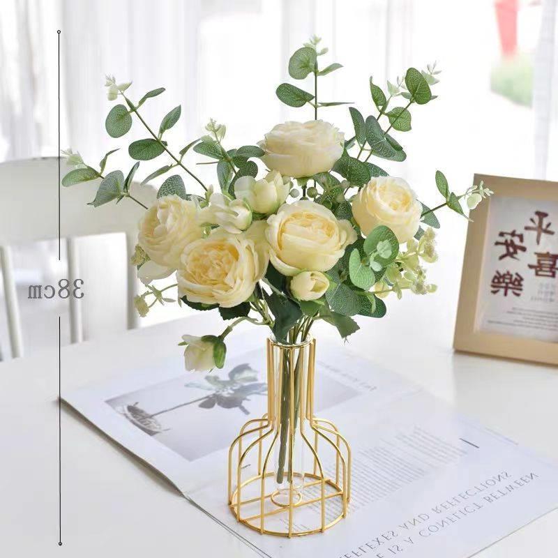 INS Style Peony & Eucalyptus Faux Flower Arrangement – Silk Table Décor