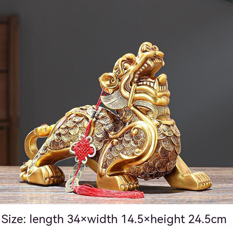 Feng Shui Fortune Pi Xiu Pair – Chinese Resin Ornaments for Living Room, Office, or Entryway