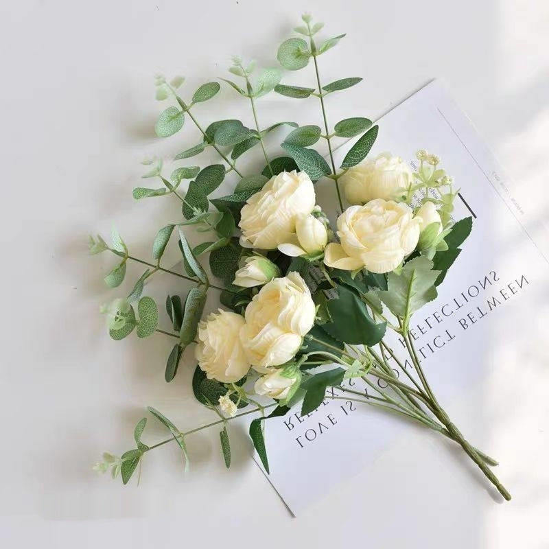 INS Style Peony & Eucalyptus Faux Flower Arrangement – Silk Table Décor