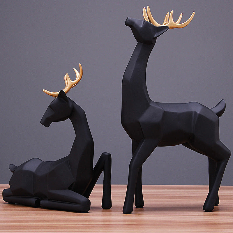 Nordic Light Luxury Deer Figurines – Modern Resin Decor for Living Room & Wine Cabinet