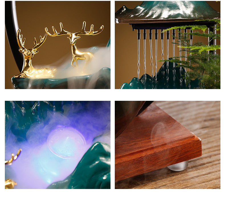 High-End Flowing Water Ornament β Lucky Deer Landscape Ceramic Fountain for Living Room