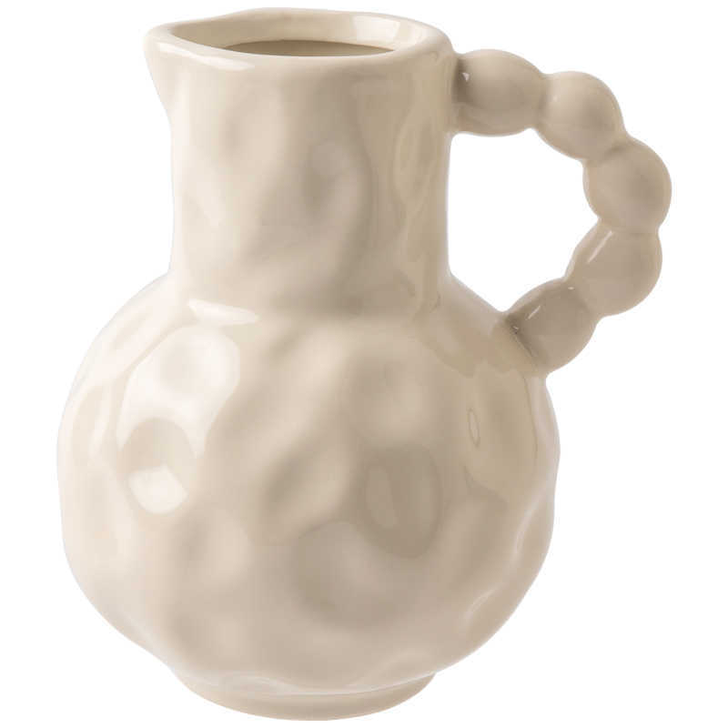 Pearl Handle Ceramic Milk Pot Vase – Glazed Living Room Accent in Evaporated Milk Yellow