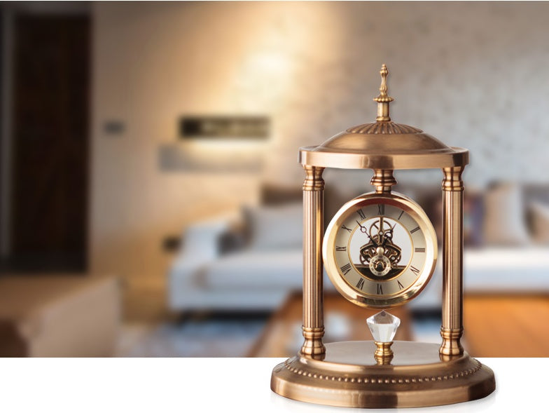European-Style Candlestick Table Clock – Vintage Metal Mantelpiece Timepiece