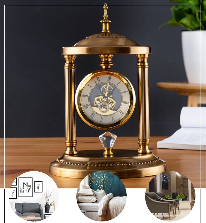 European-Style Candlestick Table Clock – Vintage Metal Mantelpiece Timepiece