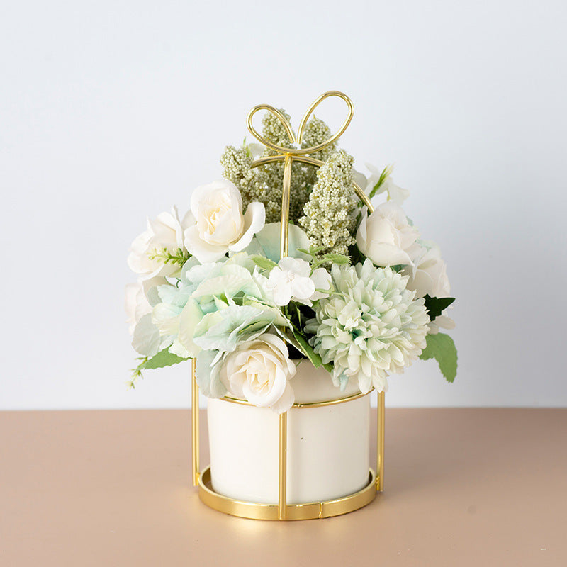 Small Potted Faux Flower Bouquet – Spring & New Year Decorative Arrangement