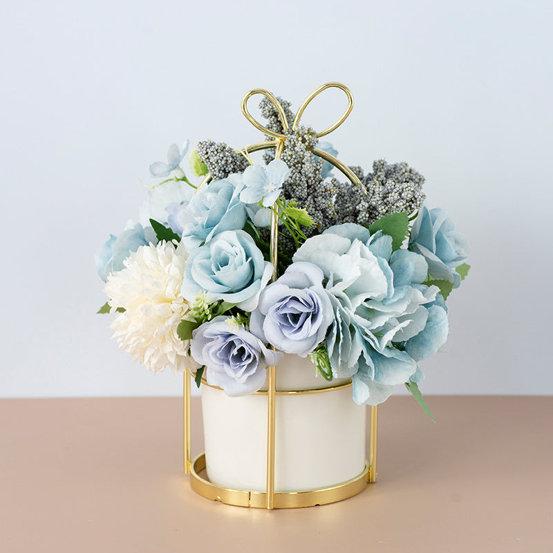 Small Potted Faux Flower Bouquet – Spring & New Year Decorative Arrangement