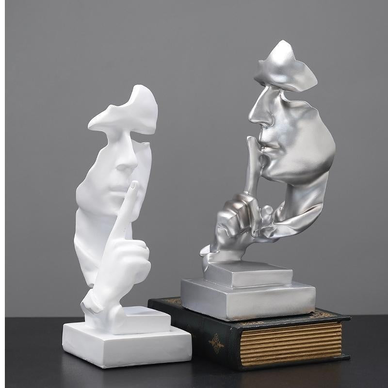 “Silence is Gold” Modern Resin Sculpture – Minimalist Living Room & Wine Cabinet Decor