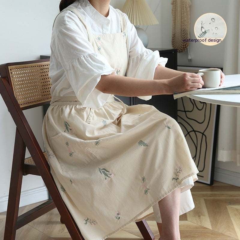 Simple Embroidery Cotton Household Kitchen Apron