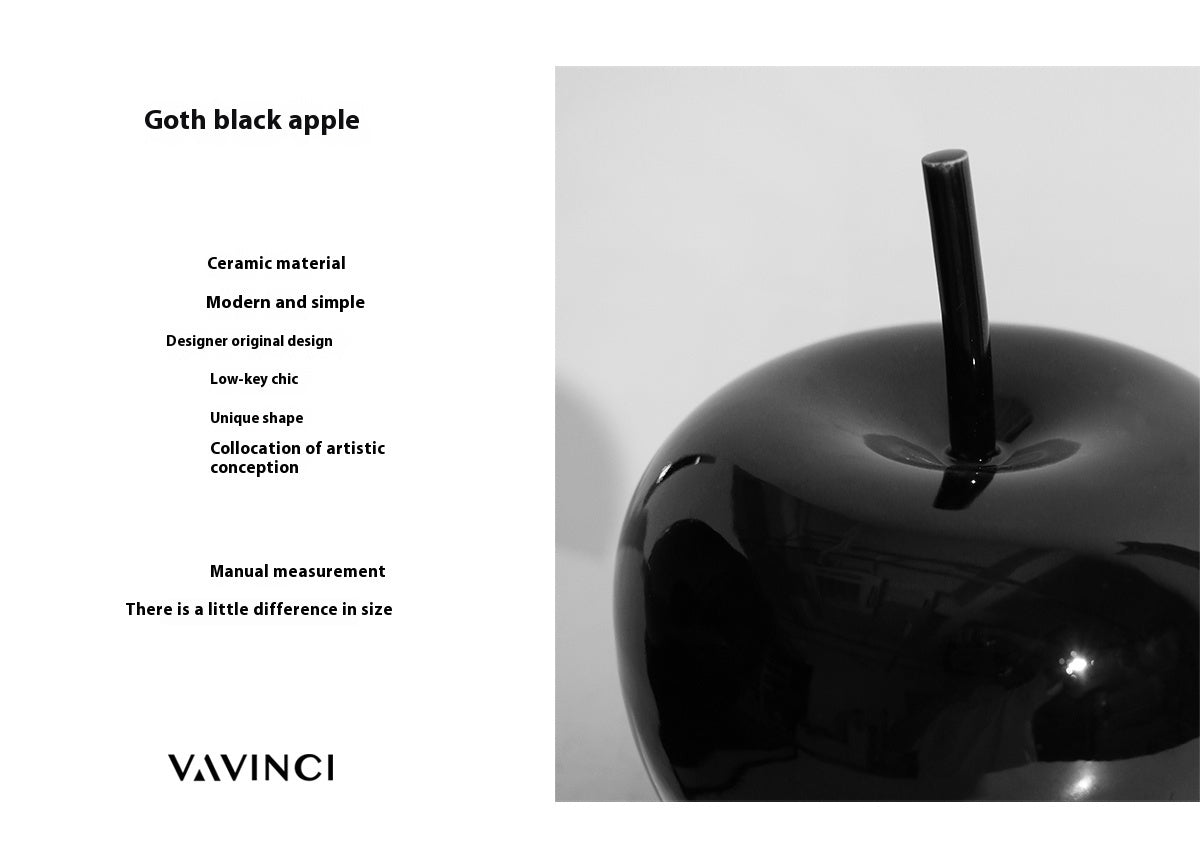 Modern Black Ceramic Apple – Minimalist Decorative Accent for Living Room or Entryway