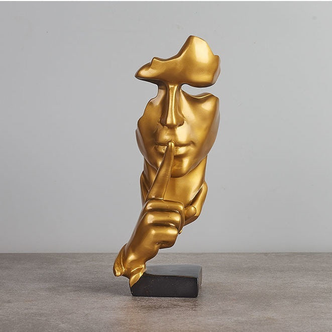 “Silence is Gold” Modern Resin Sculpture – Minimalist Living Room & Wine Cabinet Decor