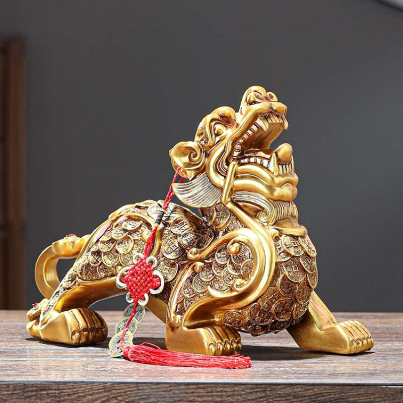Feng Shui Fortune Pi Xiu Pair – Chinese Resin Ornaments for Living Room, Office, or Entryway