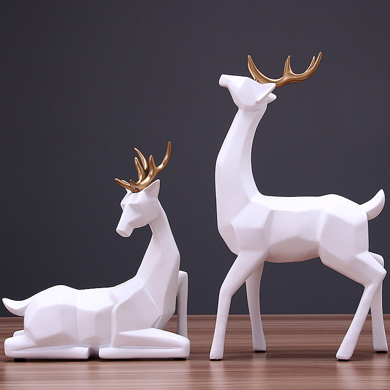 Nordic Light Luxury Deer Figurines – Modern Resin Decor for Living Room & Wine Cabinet