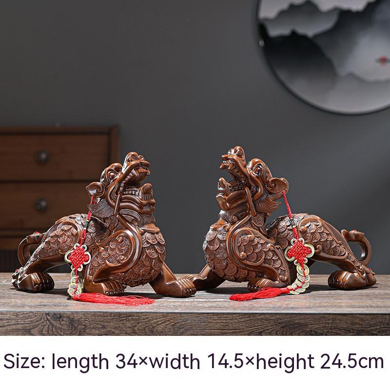 Feng Shui Fortune Pi Xiu Pair – Chinese Resin Ornaments for Living Room, Office, or Entryway