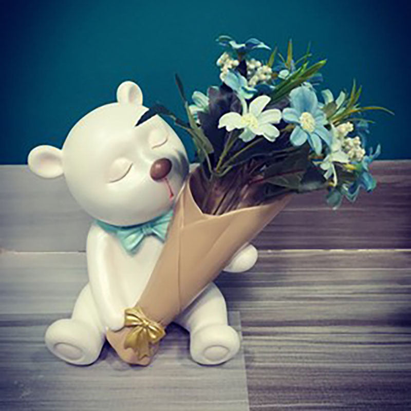 Creative Bear Resin Vase – Whimsical Living Room & TV Cabinet Décor