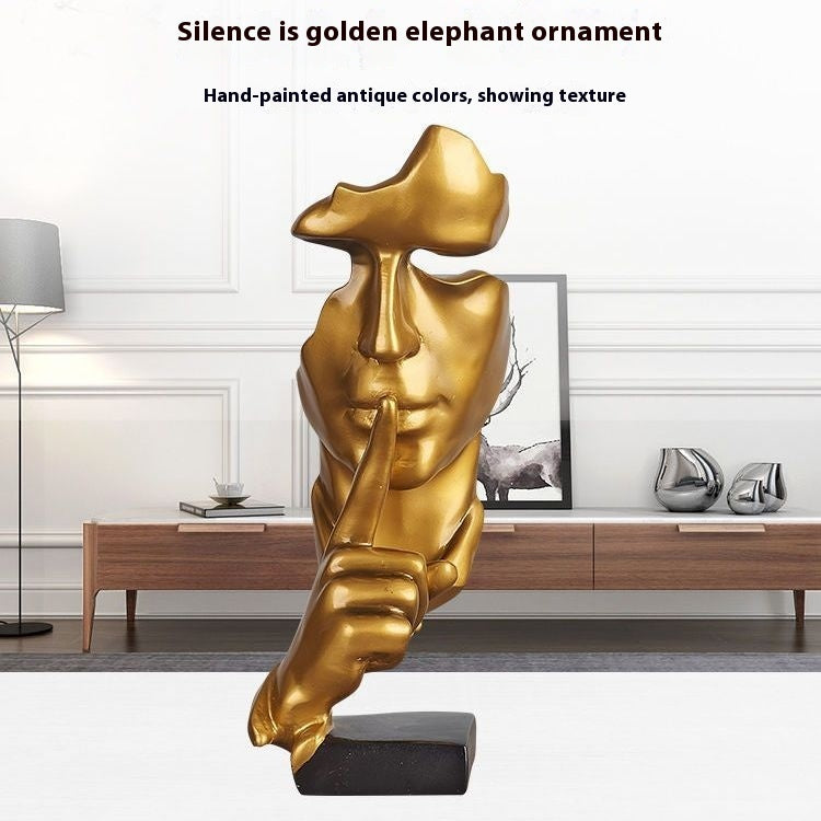 “Silence is Gold” Modern Resin Sculpture – Minimalist Living Room & Wine Cabinet Decor