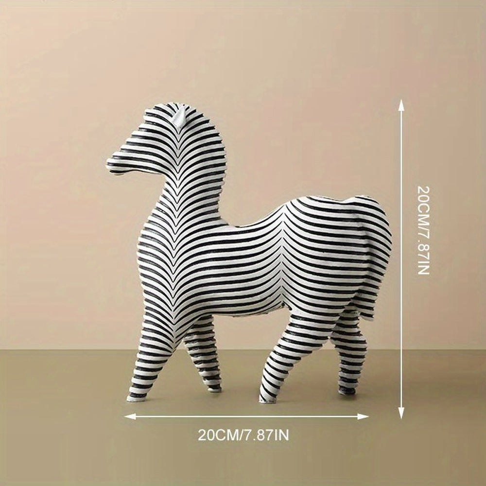 Black & White Striped Resin Animal Figurines – Zebra & Rhinoceros Abstract Living Room Decorations