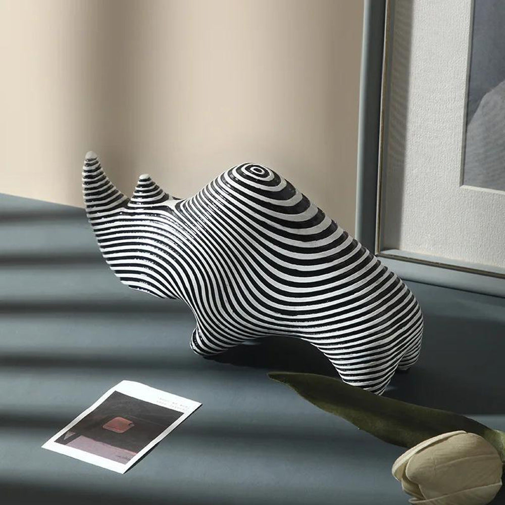 Black & White Striped Resin Animal Figurines – Zebra & Rhinoceros Abstract Living Room Decorations