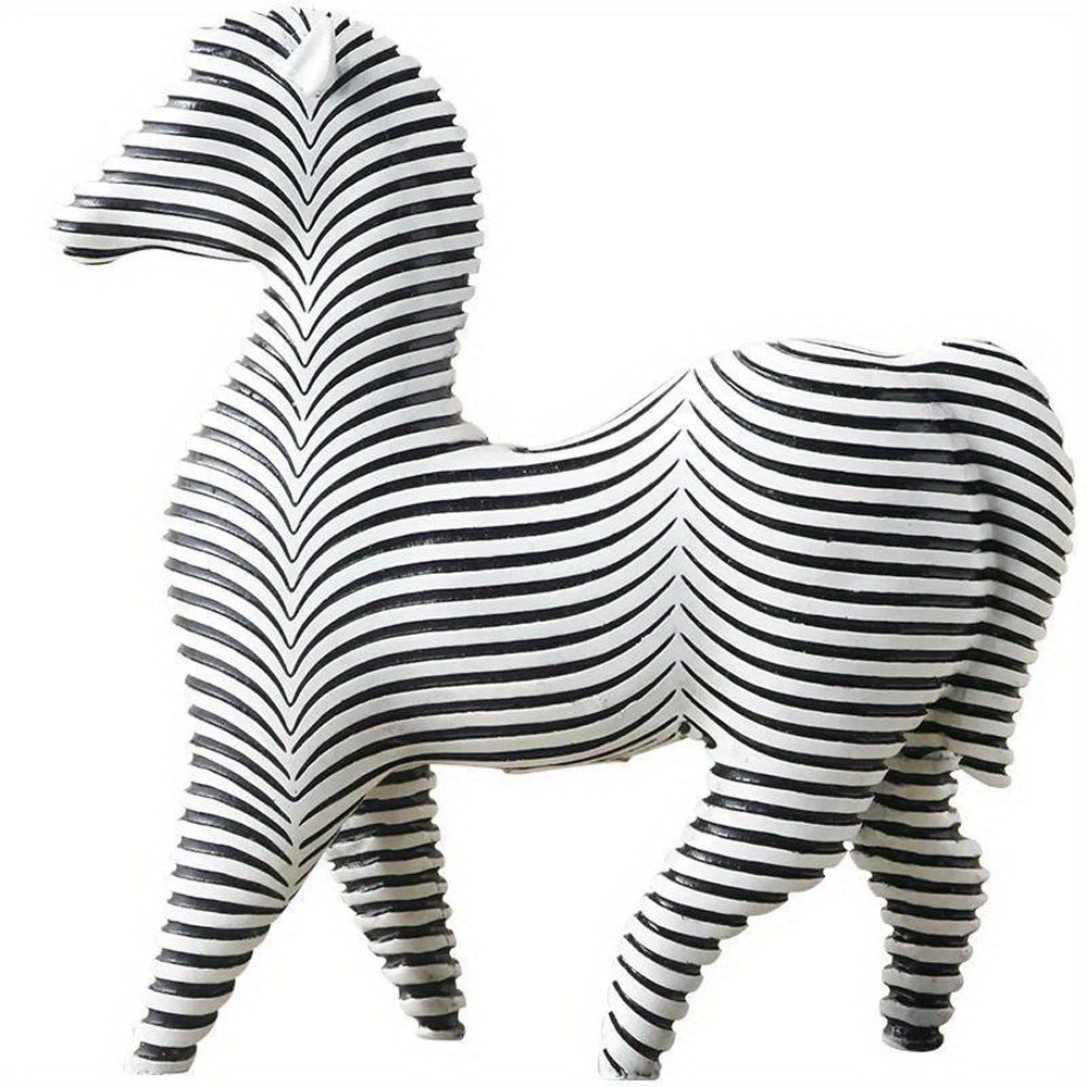 Black & White Striped Resin Animal Figurines – Zebra & Rhinoceros Abstract Living Room Decorations