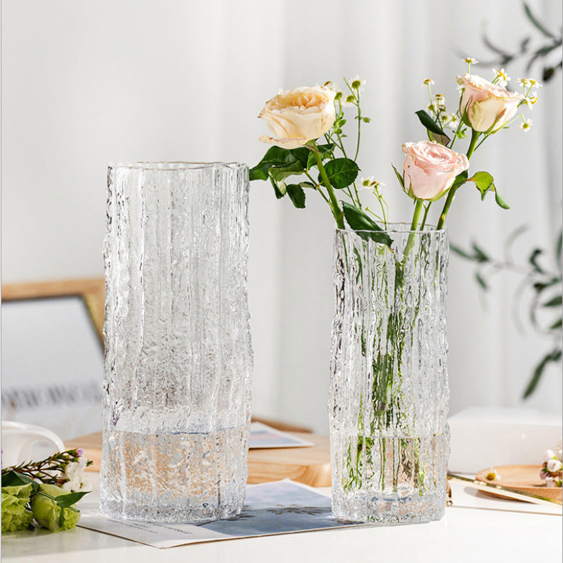 Nordic Light Luxury Transparent Glass Vase – Minimalist Home & Table Decoration