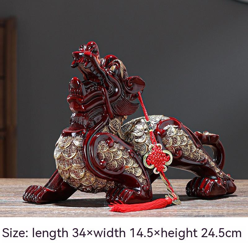 Feng Shui Fortune Pi Xiu Pair – Chinese Resin Ornaments for Living Room, Office, or Entryway