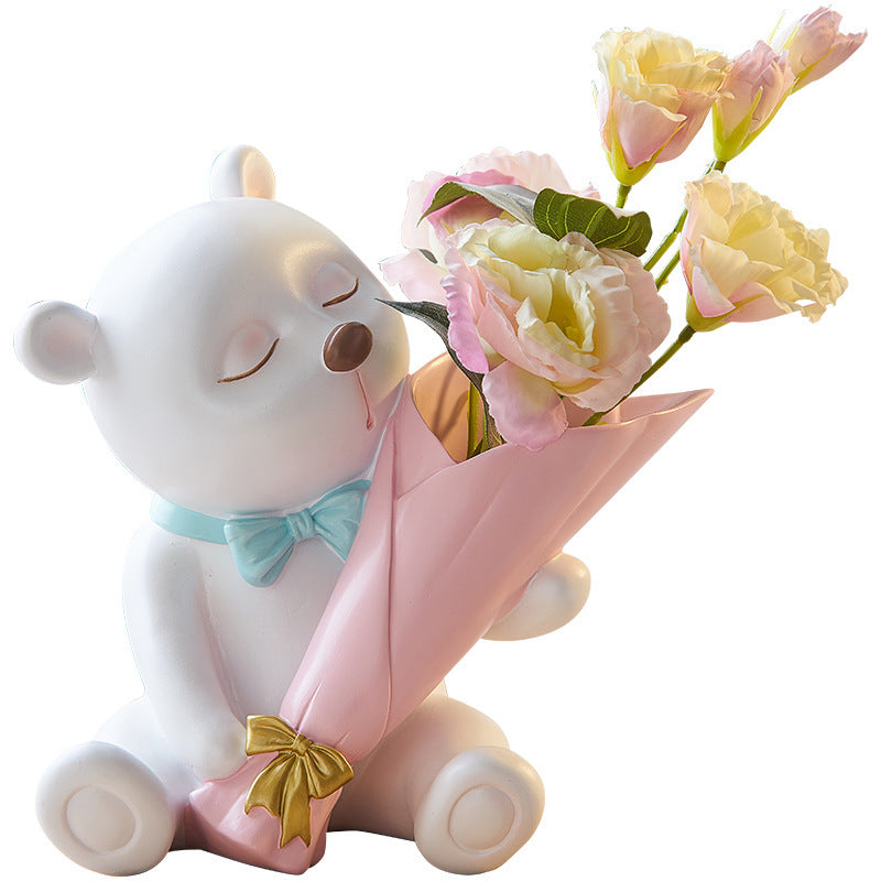 Creative Bear Resin Vase – Whimsical Living Room & TV Cabinet Décor