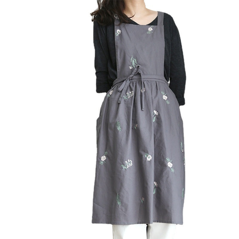 Simple Embroidery Cotton Household Kitchen Apron