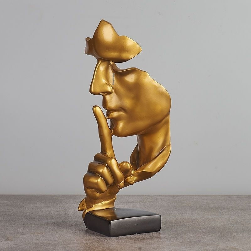 “Silence is Gold” Modern Resin Sculpture – Minimalist Living Room & Wine Cabinet Decor
