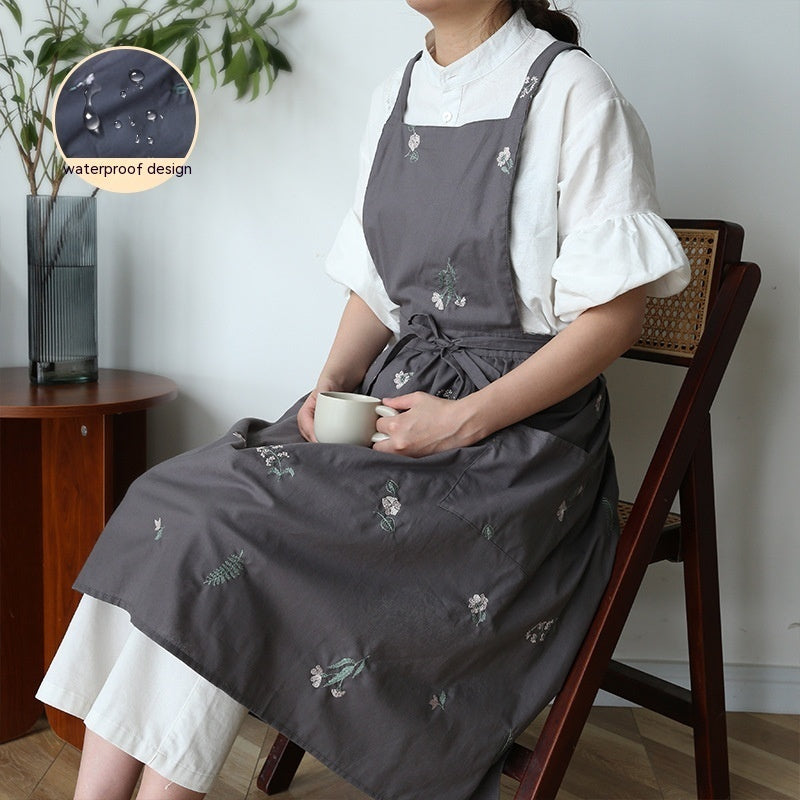 Simple Embroidery Cotton Household Kitchen Apron