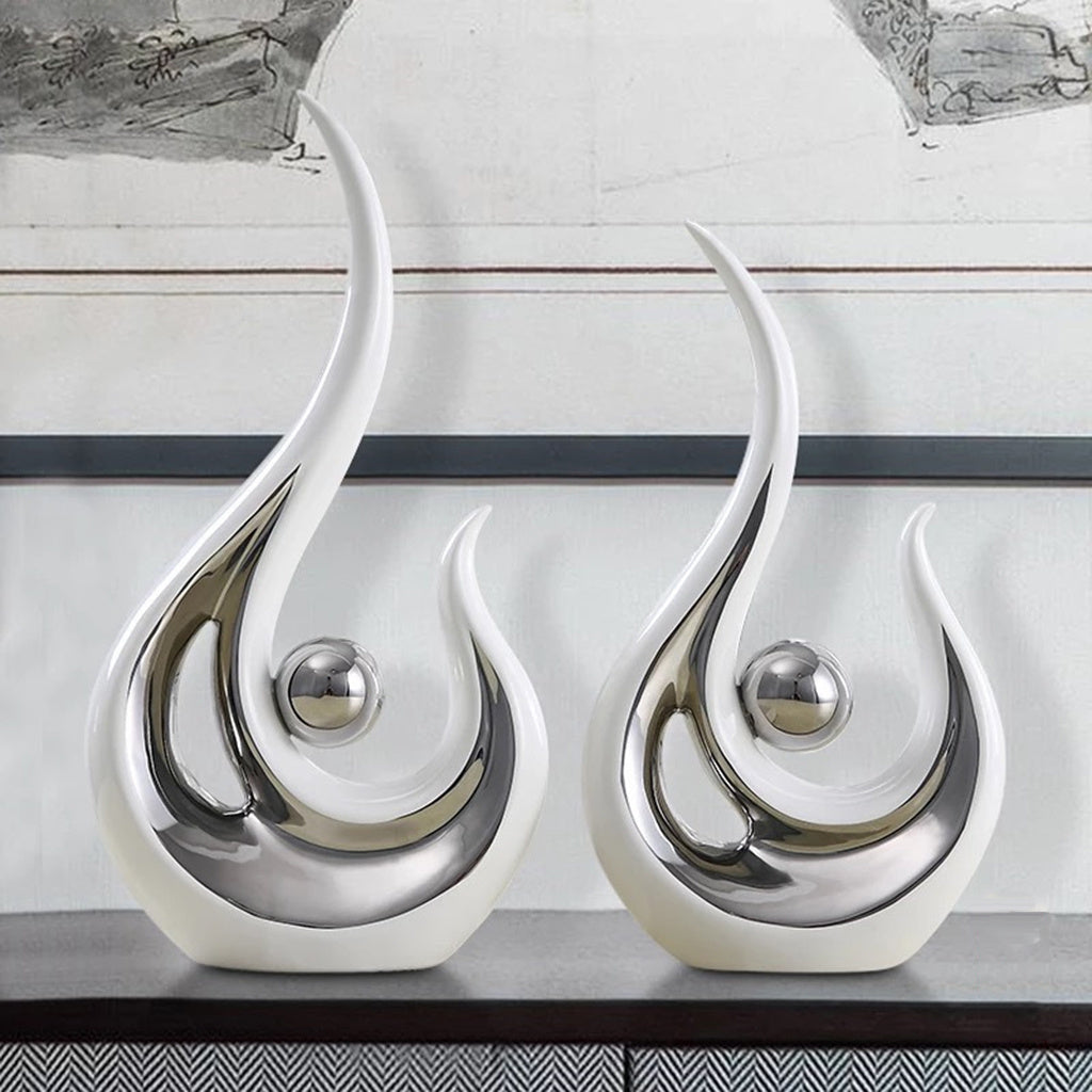Modern Minimalist Ceramic Phoenix Figurines – Electroplated Porcelain Decor for TV or Wine Cabinets (Pair)